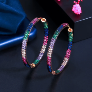 Two Tones Rainbow Shiny Cubic Zirconia Big Circle Round Hoop Earrings Copy Copy